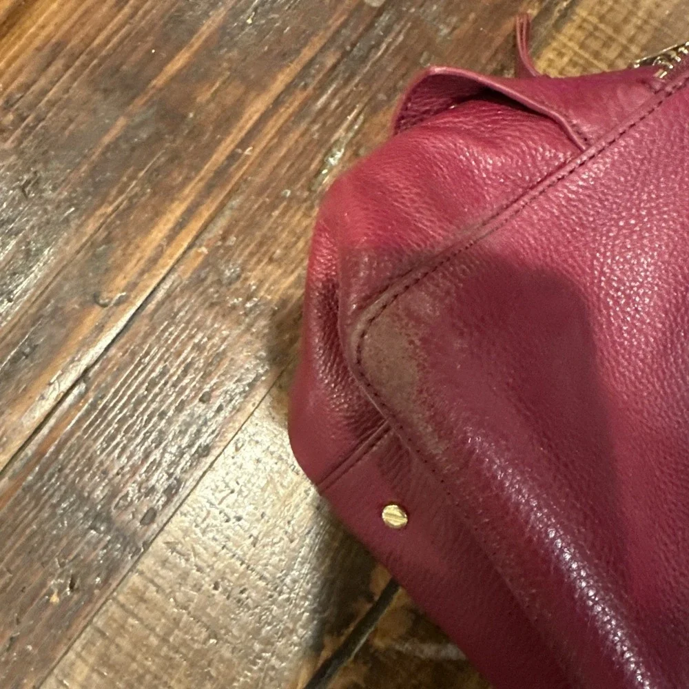 Tory‎ Burch Leather Thea Triple-Zip Satchel Bag Ox Blood Burgundy